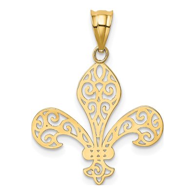 14K Yellow Gold Filigree Fleur de Lis Pendant – view 4