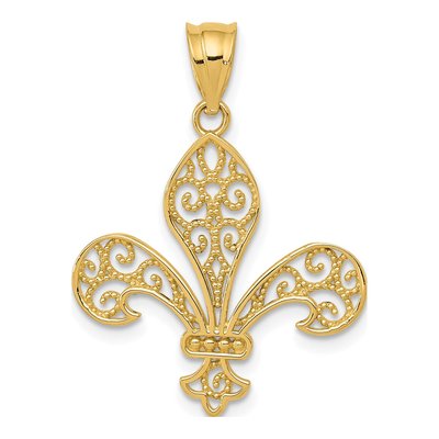 14K Yellow Gold Filigree Fleur de Lis Pendant