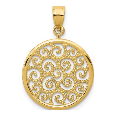 14K Yellow Gold Filigree Round Pendant