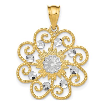 14K Yellow Gold Swirl Round Pendant