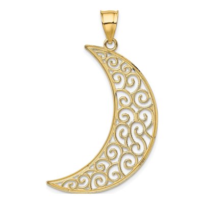 14K Yellow Gold Large Filigree Moon Pendant – view 4
