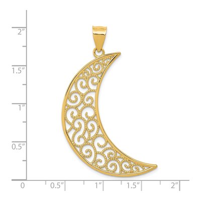 14K Yellow Gold Large Filigree Moon Pendant – view 5