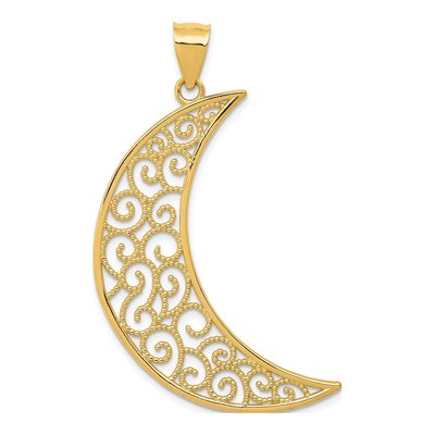 14K Yellow Gold Large Filigree Moon Pendant