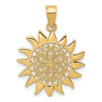 14K Yellow Gold Filigree Sun Pendant