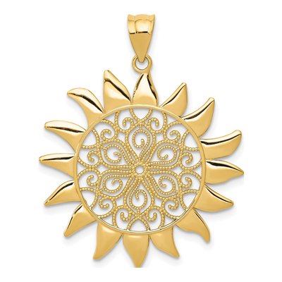 14K Yellow Gold Filigree Sun Pendant