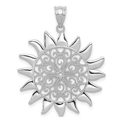 14K White Gold Filigree Sun Pendant