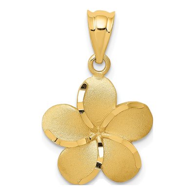 14K Yellow Gold Diamond-Cut Plumeria Pendant