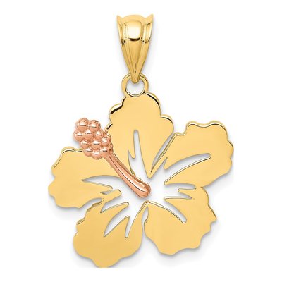 14K Two-Tone Gold Hibiscus Flower Pendant