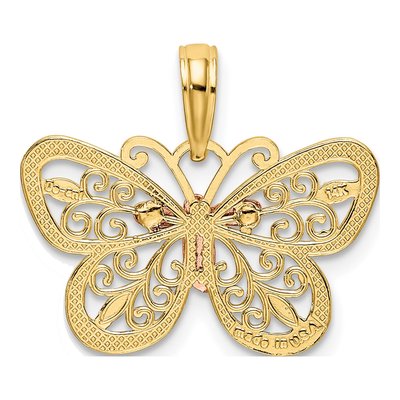 14K Two-Tone Gold Diamond-Cut Butterfly Pendant – view 4