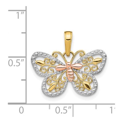 14K Two-Tone Gold Diamond-Cut Butterfly Pendant – view 5