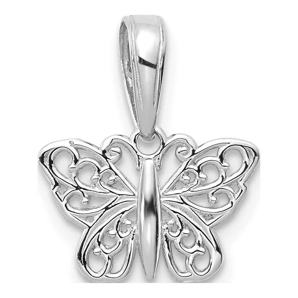 14K White Gold Filigree Butterfly Pendant