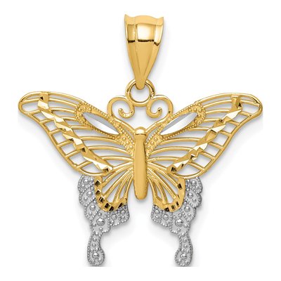 14K Yellow Gold Diamond-Cut Butterfly Pendant