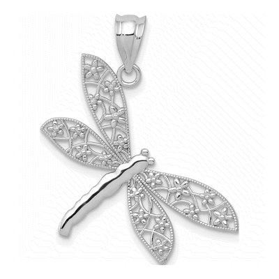14K White Gold Filigree Dragonfly Pendant
