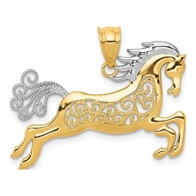 14K Yellow Gold Filigree Horse Pendant