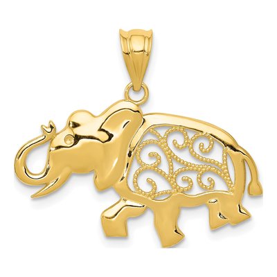 14K Yellow Gold Filigree Elephant Pendant