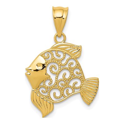14K Yellow Gold Filigree Fish Pendant