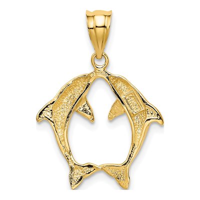 14K Yellow Gold Two Dolphins Pendant – view 4