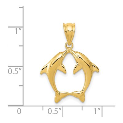14K Yellow Gold Two Dolphins Pendant – view 5