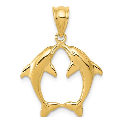 14K Yellow Gold Two Dolphins Pendant