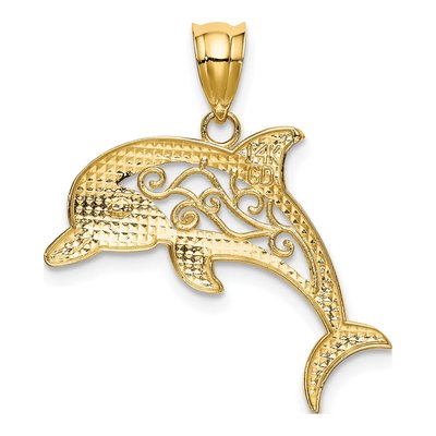 14K Yellow Gold Filigree Dolphin Pendant – view 4