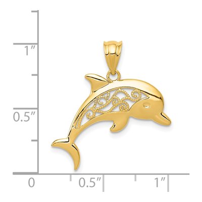 14K Yellow Gold Filigree Dolphin Pendant – view 5