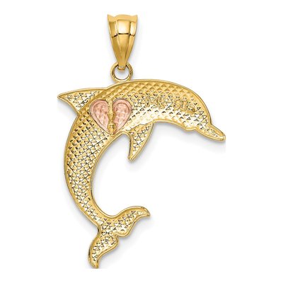 14K Two-Tone Gold Dolphin Heart Pendant – view 4
