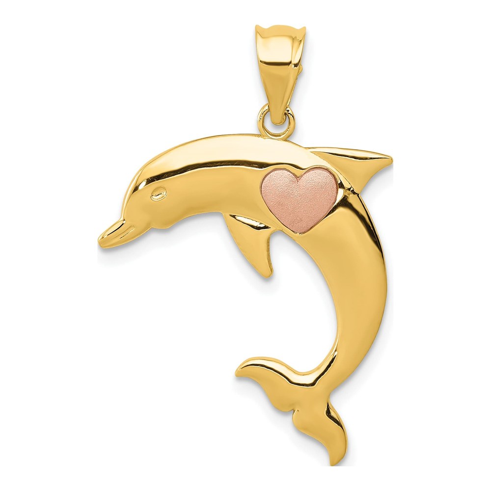 14K Two-Tone Gold Dolphin Heart Pendant
