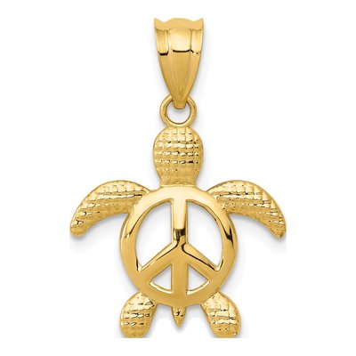 14K Yellow Gold Peace Sign Turtle Pendant