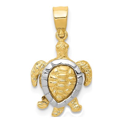 14K Two-Tone Gold Turtle Pendant