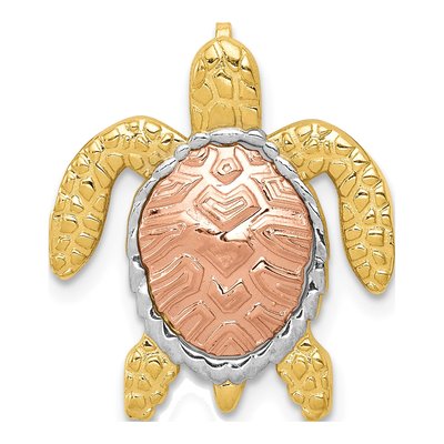 14K Two-Tone Gold Turtle Slide Pendant
