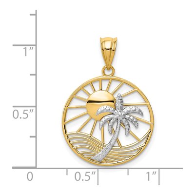 14K Two-Tone Gold Sun Palm Tree Circle Pendant – view 4