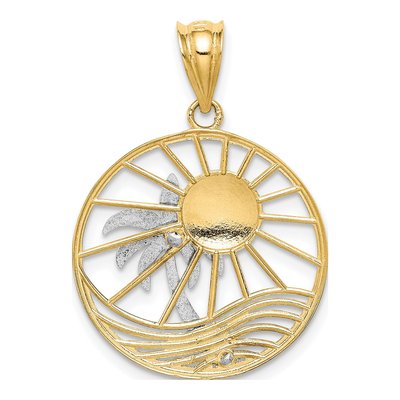 14K Two-Tone Gold Sun Palm Tree Circle Pendant – view 5