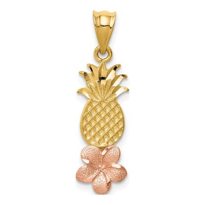 14K Two-Tone Gold Pineapple Plumeria Pendant