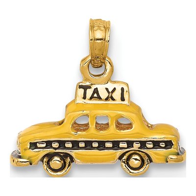 14K Yellow Gold 3-D Enameled Taxi Pendant
