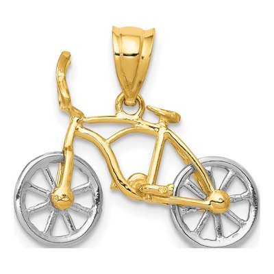 14K Two-Tone Gold 3D Bicycle Pendant