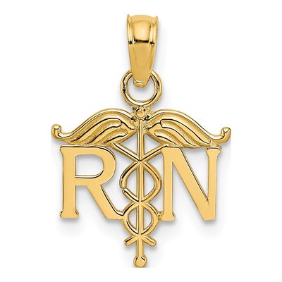 14K Yellow Gold RN Registered Nurse Pendant