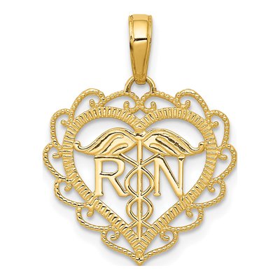 14K Yellow Gold Registered Nurse Heart Pendant