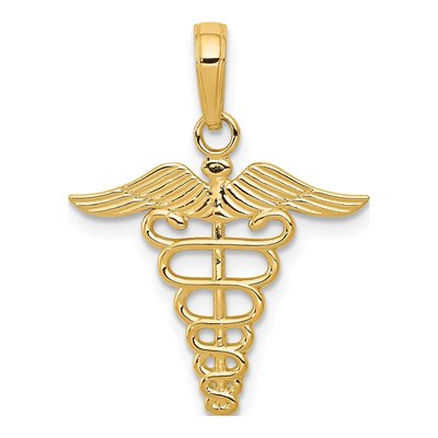 14K Yellow Gold Caduceus Pendant