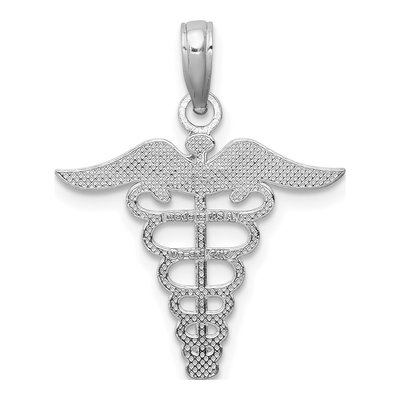 14K White Gold Caduceus Pendant – view 4