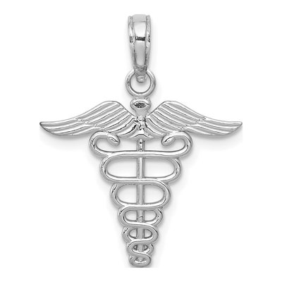 14K White Gold Caduceus Pendant