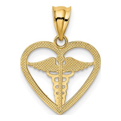 14K Yellow Gold Caduceus Heart Pendant – view 4