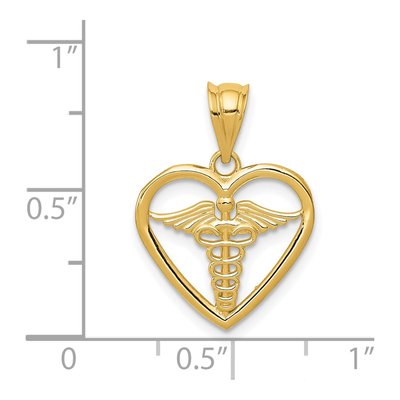 14K Yellow Gold Caduceus Heart Pendant – view 5