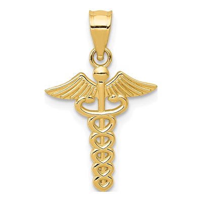 14K Yellow Gold Caduceus Medical Pendant