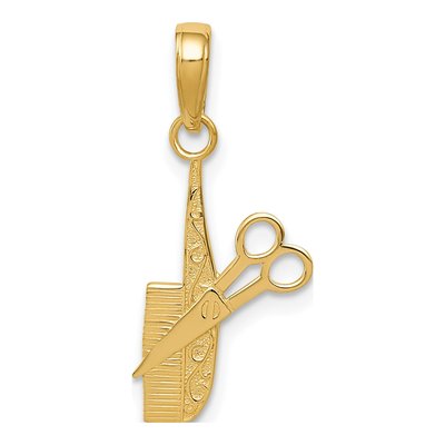 14K Yellow Gold Comb Scissors Pendant
