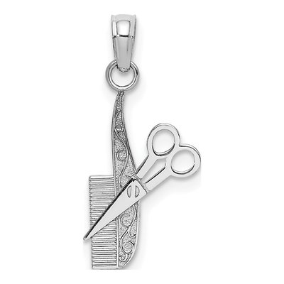 14K White Gold Comb Scissors Pendant