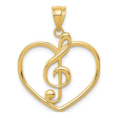14K Yellow Gold Treble Clef Heart Charm
