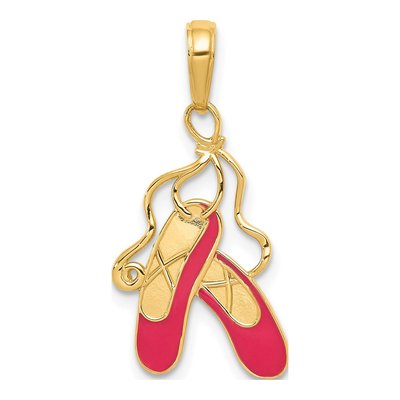 14K Yellow Gold Pink Enamel Ballet Slippers Charm