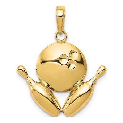14K Yellow Gold Bowling Pins Ball Charm