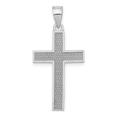 14K White Gold Textured Cross Pendant