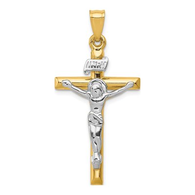 14K Two-Tone Gold INRI Crucifix Pendant